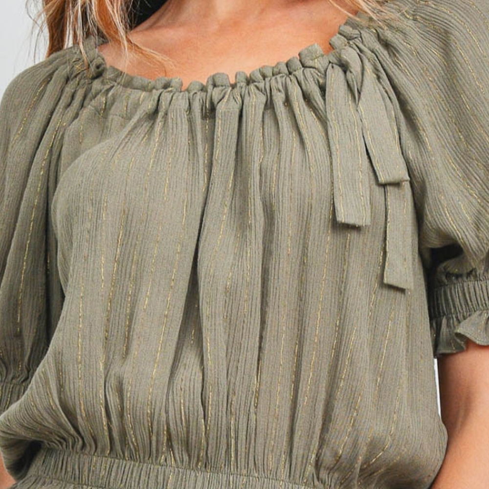 LAST 1❗️Re:Named Nordstrom Olive/Gold Off Shoulder Top - Picture 5 of 7
